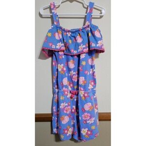 Tommy Bahama Girls Romper Size 7/8 Cotton Blue Pink Shells Tropical